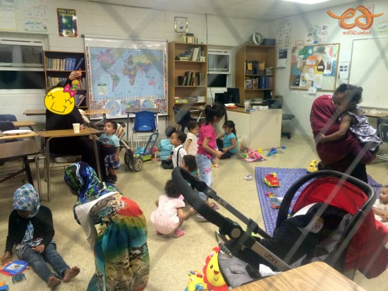 Sneak peeking Musa in babysitting room during salatul taraweeh. It was my first time to trust childcare for watching him.