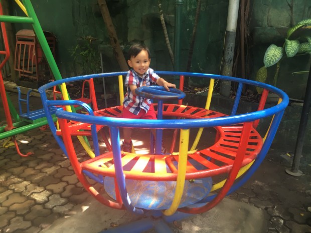The hotel has a nice small playground with three ride toys